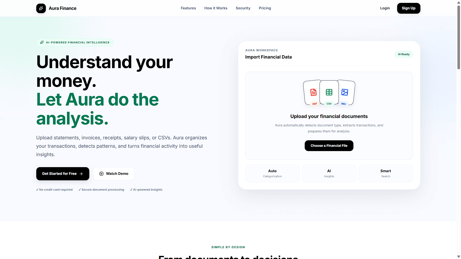 Aura Finance landing page